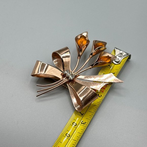 Sterling Corocraft Coro Pegasus Pin Brooch Flower Calla Lily Rose Gold Plated - Picture 7 of 7